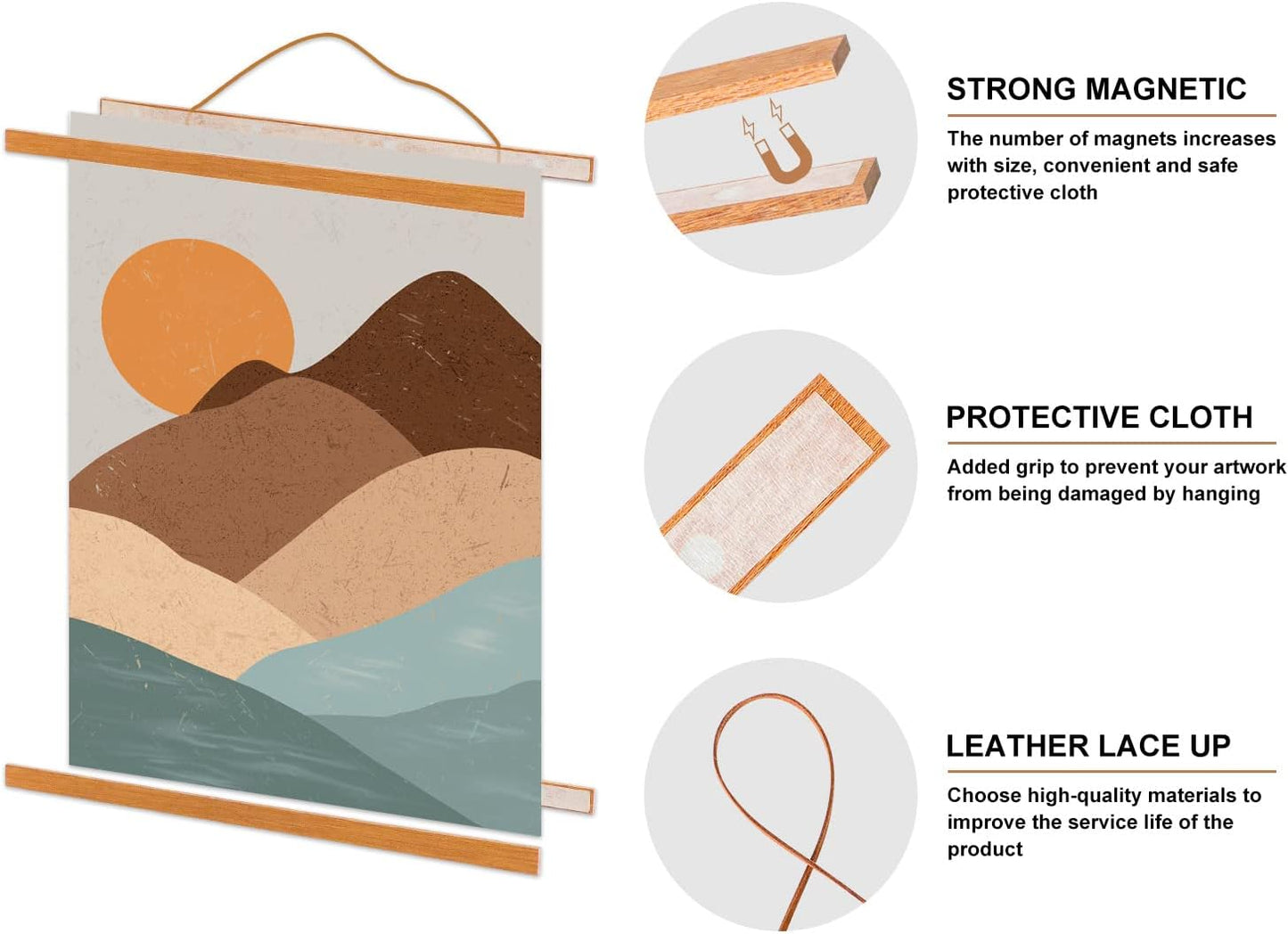 Benjia Magnetic Light Wood Poster Frame - Versatile Hanger for Photos & Artwork | 40" Teak Color