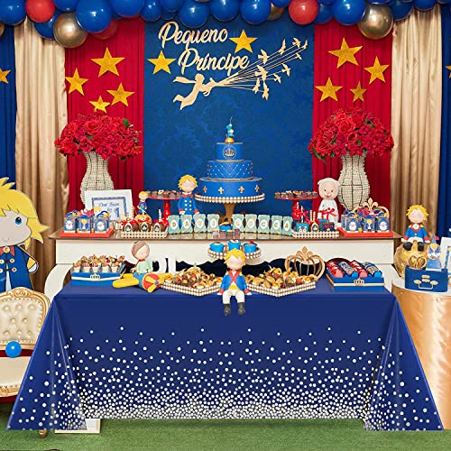 2 Pack Navy Blue Tablecloth Plastic, Table Cover for Parties, Dot Confetti Pattern Table Covers for Rectangle Tables, Fit for All Birthday Party, Wedding, Graduation, Anniversary, 54" x 108"