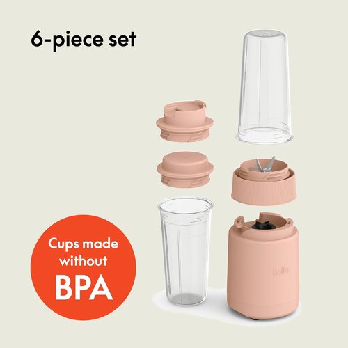 Bella Portable Rocket Blender - 6 Pcs Juicer & Smoothie Maker | BPA-Free, 240W Motor, Stainless Steel Blade, Blossom Color