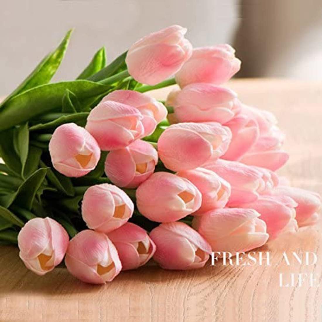 Real Touch Mini PU Tulips Bouquet - Premium Artificial Flowers for Wedding, Home & Event Decor (Set of 30, Cream White)