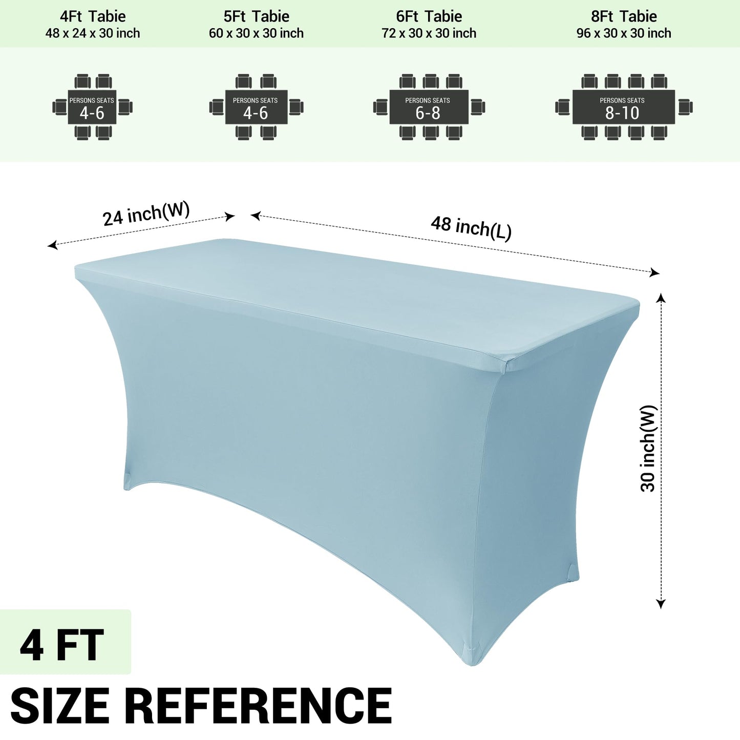 Obstal 4Ft Stretch Spandex Table Cover for Standard Folding Tables - 2 Pack Universal Rectangular Fitted Tablecloth for Party, Banquet, Events, Trade Show (Dusty Blue, 48L x 24W x 30H Inches)