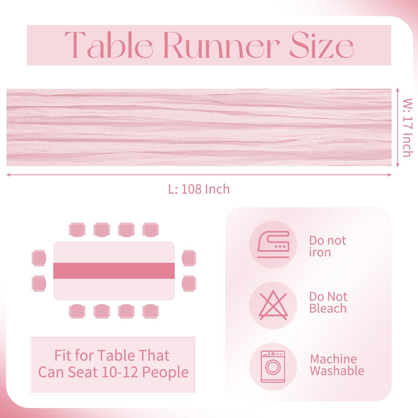 10 Pack Light Pink Cheesecloth Table Runner 17x108 Inch Boho Gauze Cheese Cloth Table Runners for Wedding Party Baby Shower Birthday Home Decor