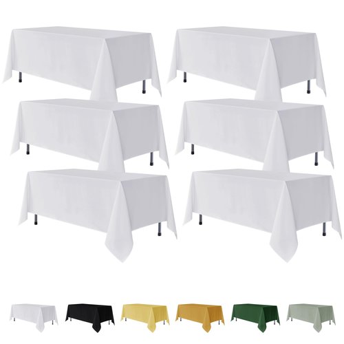 Fitable 6 Pack White Rectangle Table Clothes - 70 x 120 Inch - Wrinkle and Stain Resistant Fabric Tablecloths, Washable Polyester Table Covers for Wedding, Party, Banquet, Formal Events