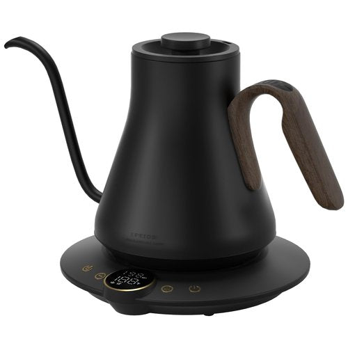 INTASTING Gooseneck Electric Kettle with ±1℉ Temperature Control for Pour Over Coffee & Tea, Quick Heating, BPA-Free Stainless Steel, Built-in Brew Timer, 1500W/0.9L (Black Walnut)