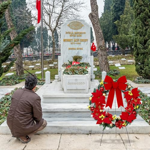 Crowye 24'' Christmas Cemetery Wreath with Stand - Poinsettia Decoration