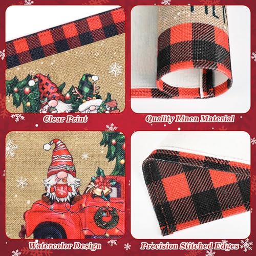 Christmas Truck Placemats Set of 6, Holiday Linen Table Mats for Dining, 12x18 inch