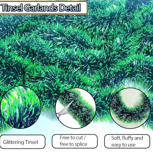 Hrnsnails Dark Green 33 Ft Metallic Tinsel Garland Christmas Decorations
