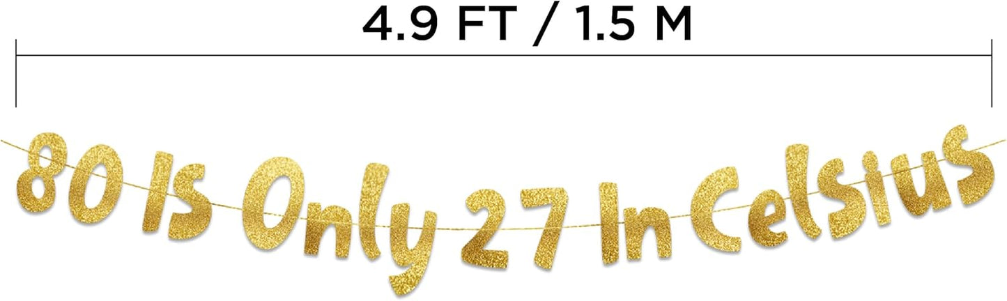 Pre-Strung 80 Gold Glitter Banner - 80th Birthday Decorations for Men & Women | Party Supplies