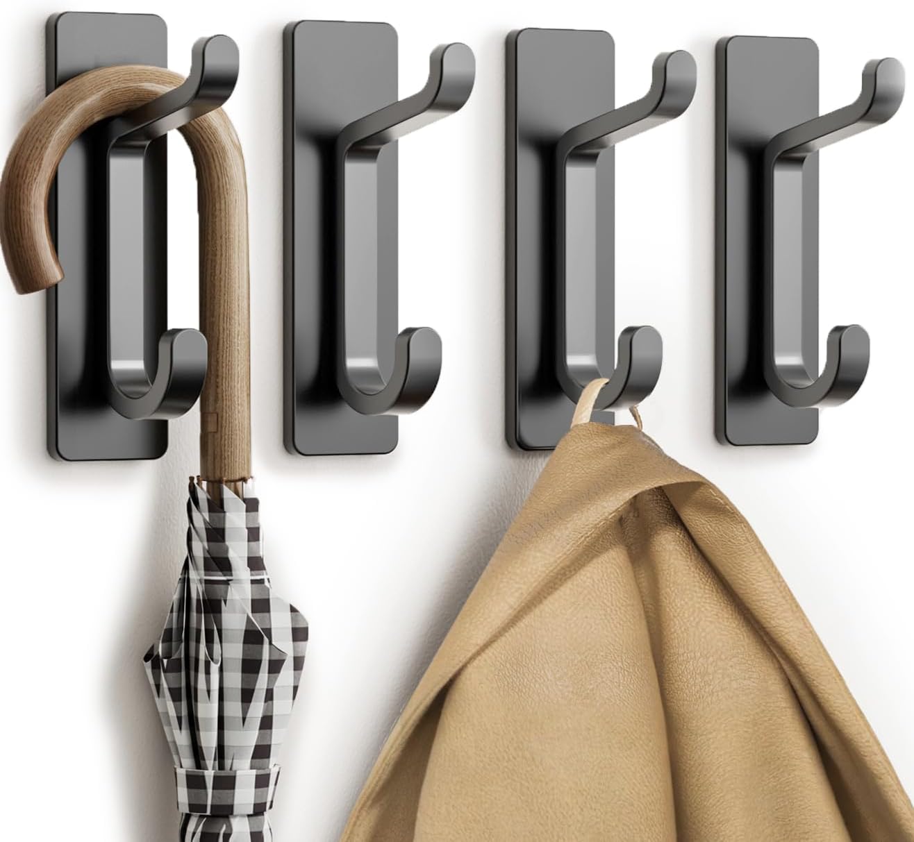 Pickpiff Wall Hooks - 13LB Strong Adhesive Coat & Towel Hangers | Grey 4-Pack for Easy Organization