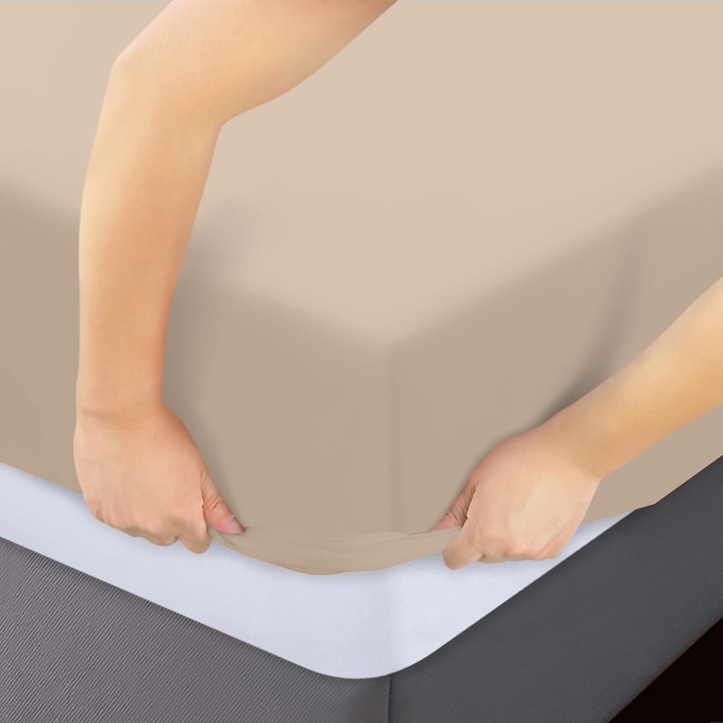 Utopia Bedding Twin Fitted Sheets - Soft Brushed Microfiber with Deep Pockets | Bulk Pack of 2, Beige