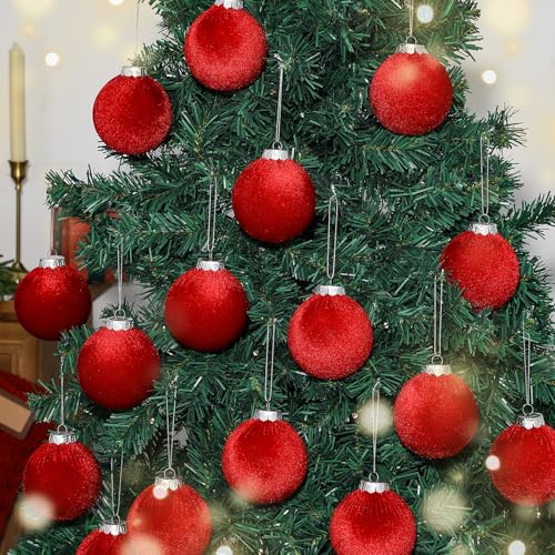 Afniimyapt 3.14 inch Red Velvet Christmas Ornaments, 16 Pcs with Silver Lids and Ropes