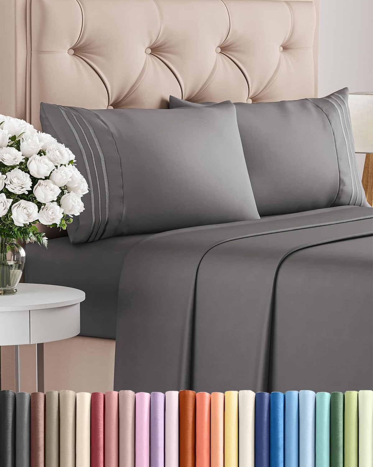 King Size 4 Piece Sheet Set - Ultra-Soft Cooling Bed Sheets | Hotel Luxury Bedding - Dark Grey