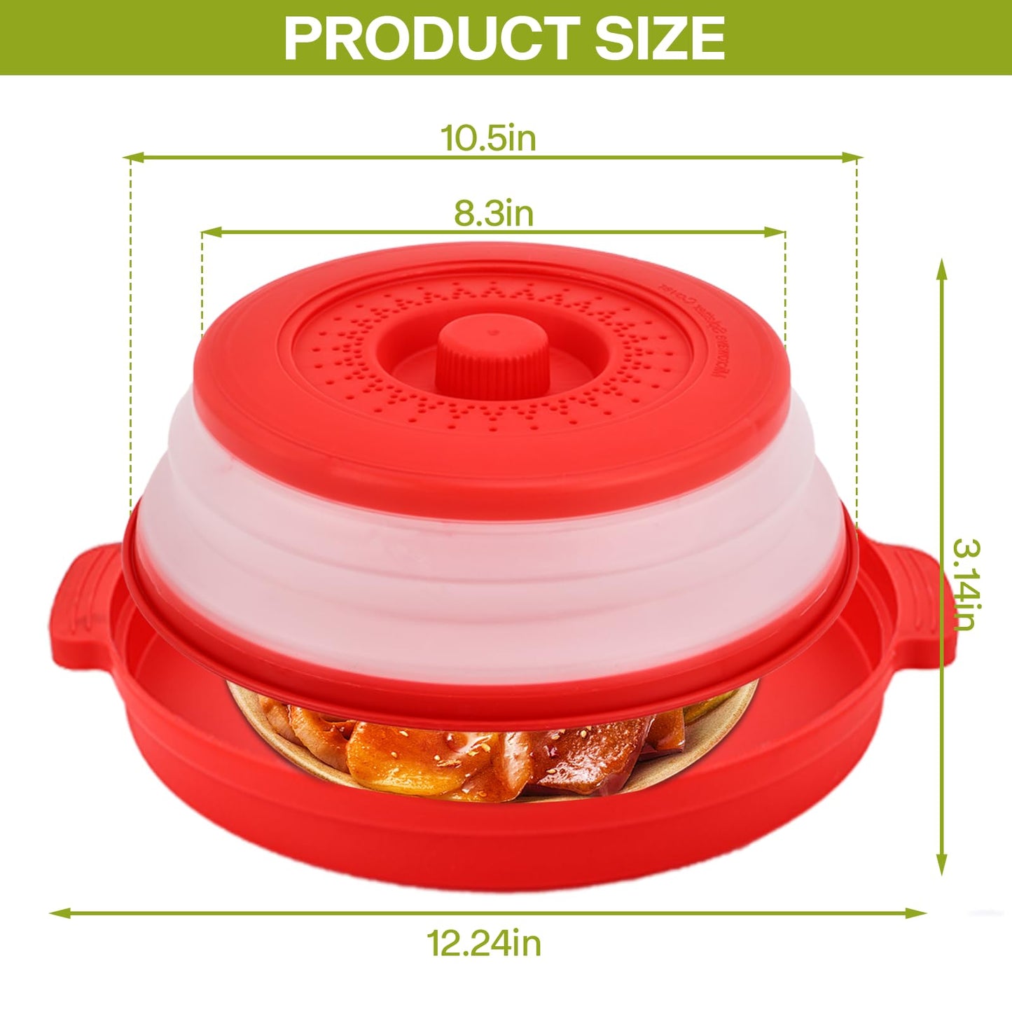 Microwave Splatter Cover for Food with Anti-scald Base Plate,Large Plastic & Silicone Vented Avoid Scalding Collapsible Guard Lid,Kitchen Essential Gadgets for Meal Prep-10.7 Inch (Red)