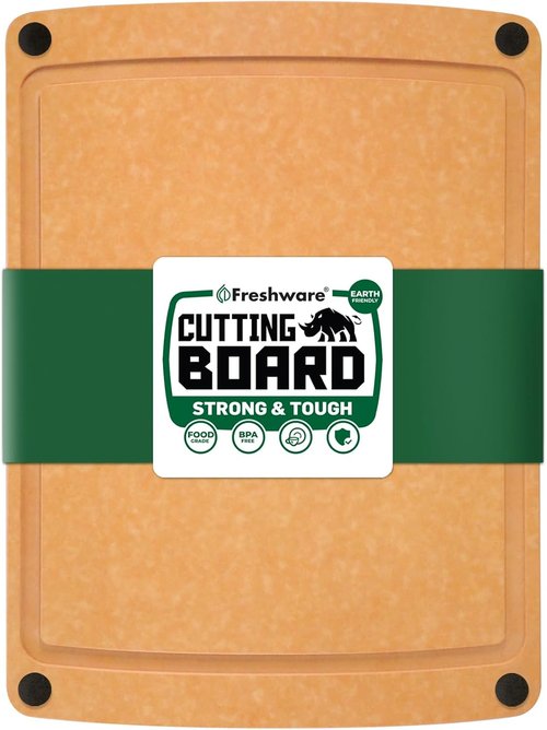 Freshware Wood Cutting Board - Juice Groove & Non-Slip Silicone Feet | Medium 12" x 9" Natural Finish