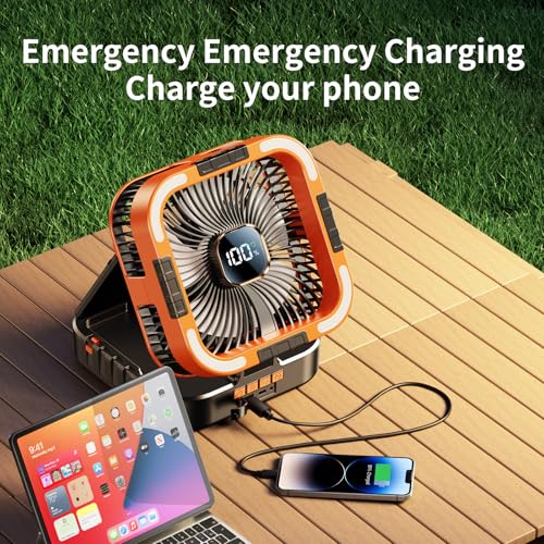 KIMMOO Solar Camping Fan with Light-10000mAh Rechargeable Portable, 6