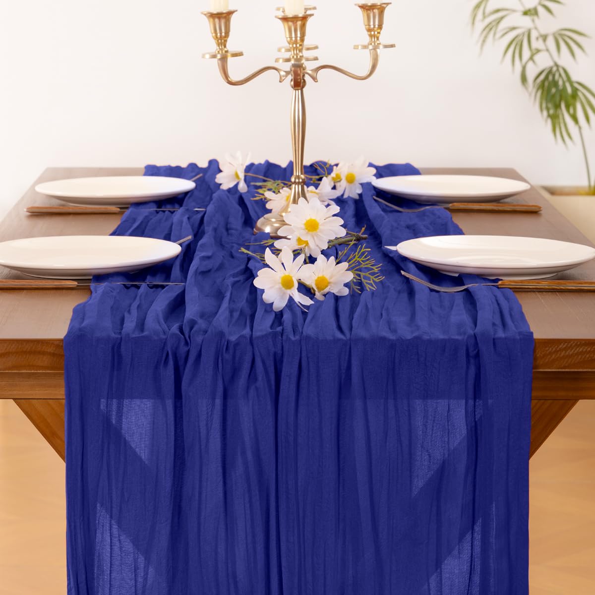 Socomi 6pcs Royal Blue Cheesecloth Table Runner Boho Rustic Gauze 120 inch 10FT Cheese Cloth Sheer Runner for Wedding Party Baby Shower Birthday Home Decor Holiday Decorations
