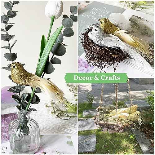 6pcs Gold Glitter Birds Decorations Christmas Tree Clip on Bird Ornaments Sequin Feathered Bird for Wreath Garland Crafts Tree Decor