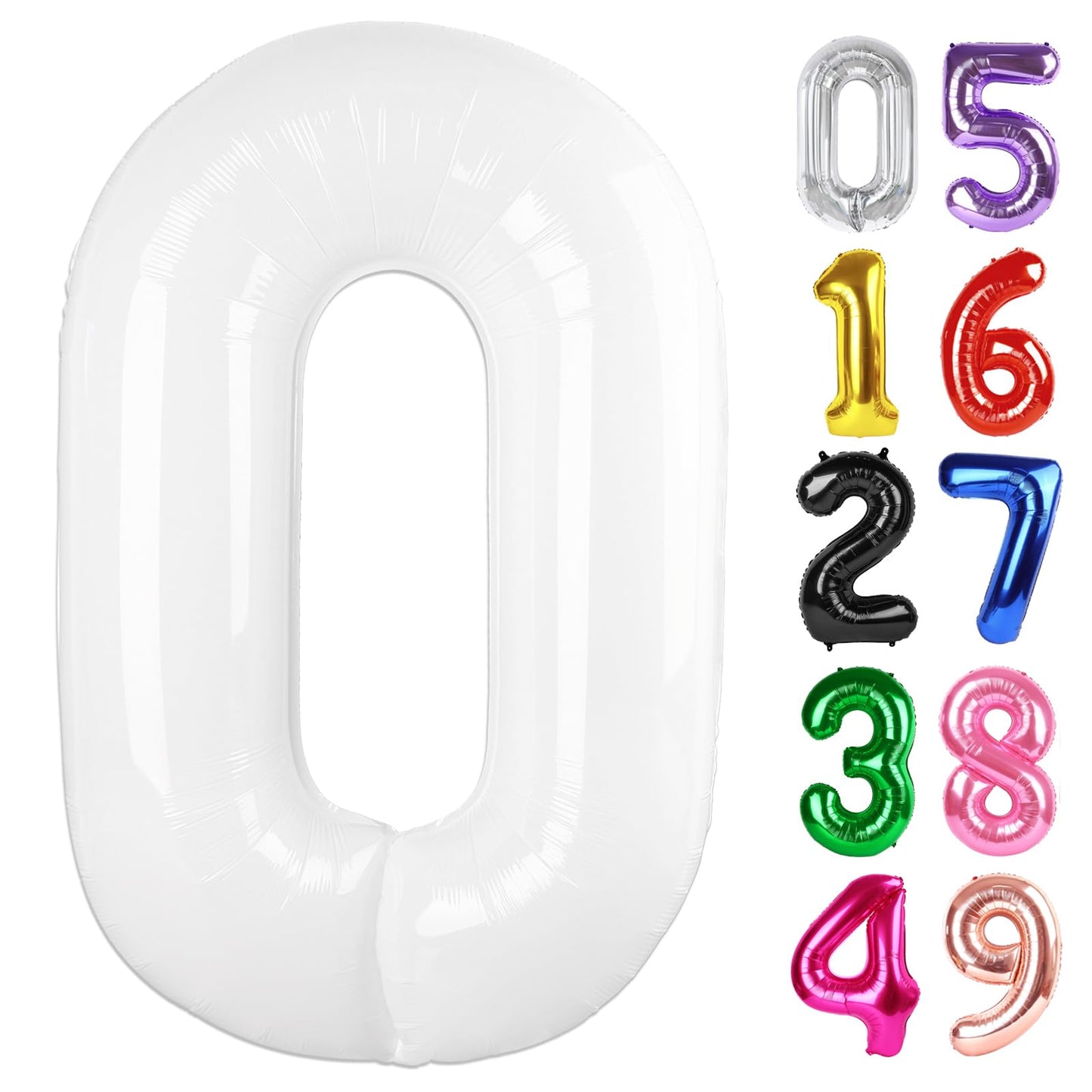 White Number 0 Balloon 40 Inch, 0 Balloon Number for 10th 20th 30th 40th 50th 60th Birthday Decorations, White Party Supplies
