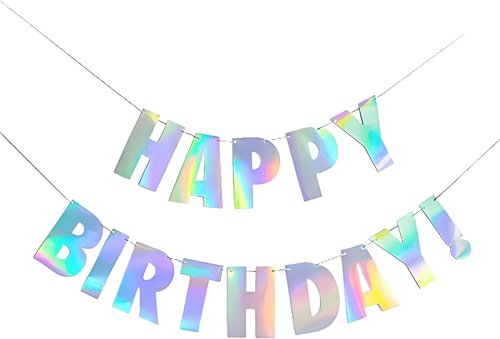 GREATRIL Holographic Happy Birthday Banner - Pre-Strung Iridescent Party Decoration | Colorful Bunting Signs