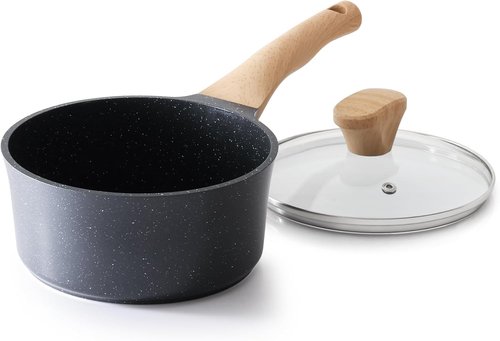 Greblon Nonstick Saucepan - 2 Quart Ceramic Cooking Pot with Lid | Non-Toxic, Induction Compatible