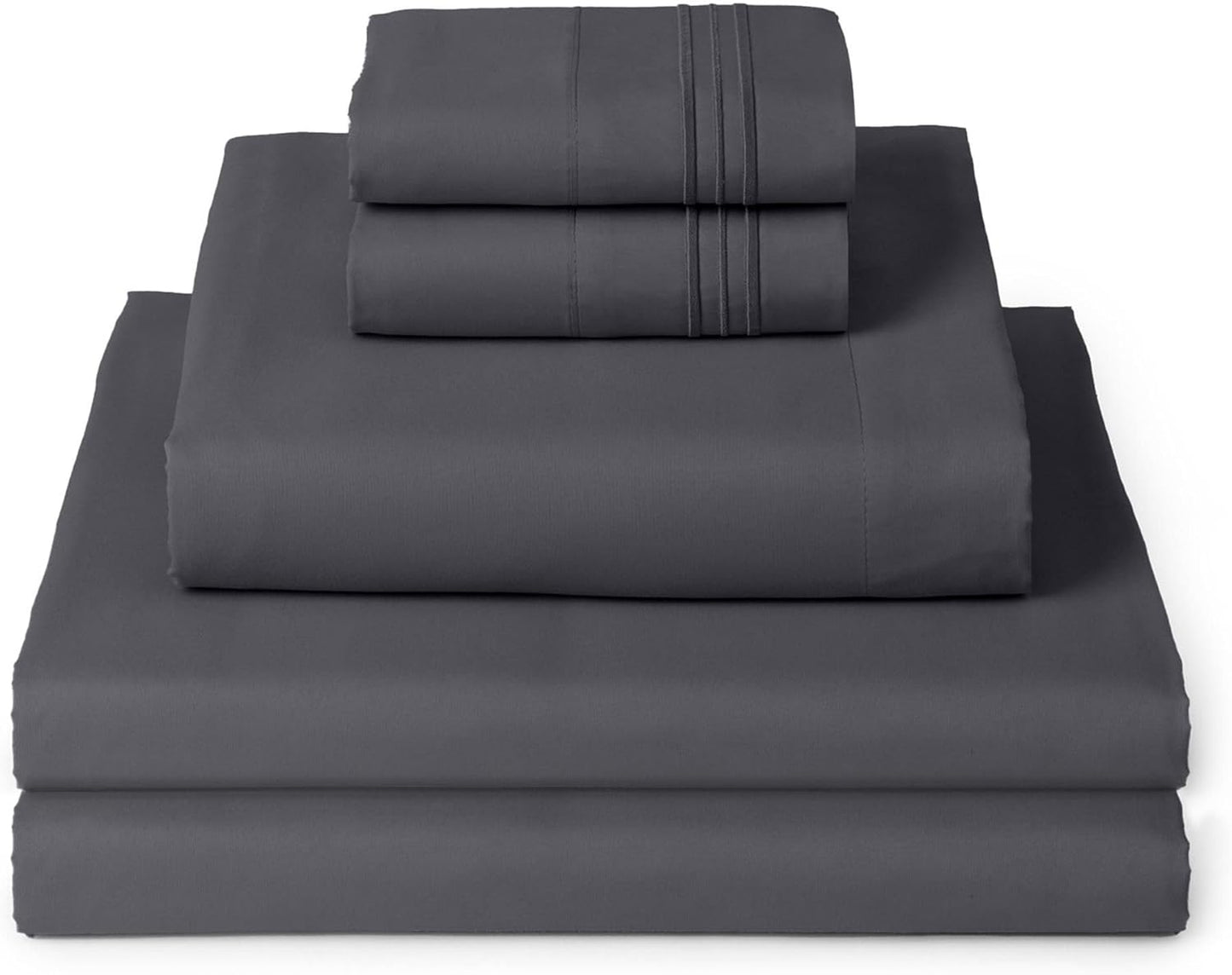 Mellanni Split King Sheets Set - 5 PC Luxury Bedding | Extra Soft, Cooling, Wrinkle-Resistant (Charcoal)
