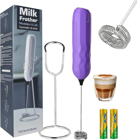 SUPRUS Ultra-Fast Handheld Milk Frother - Double Whisk with Stand & 2 Batteries | Stainless Steel for Lattes, Cappuccino, Matcha, and More