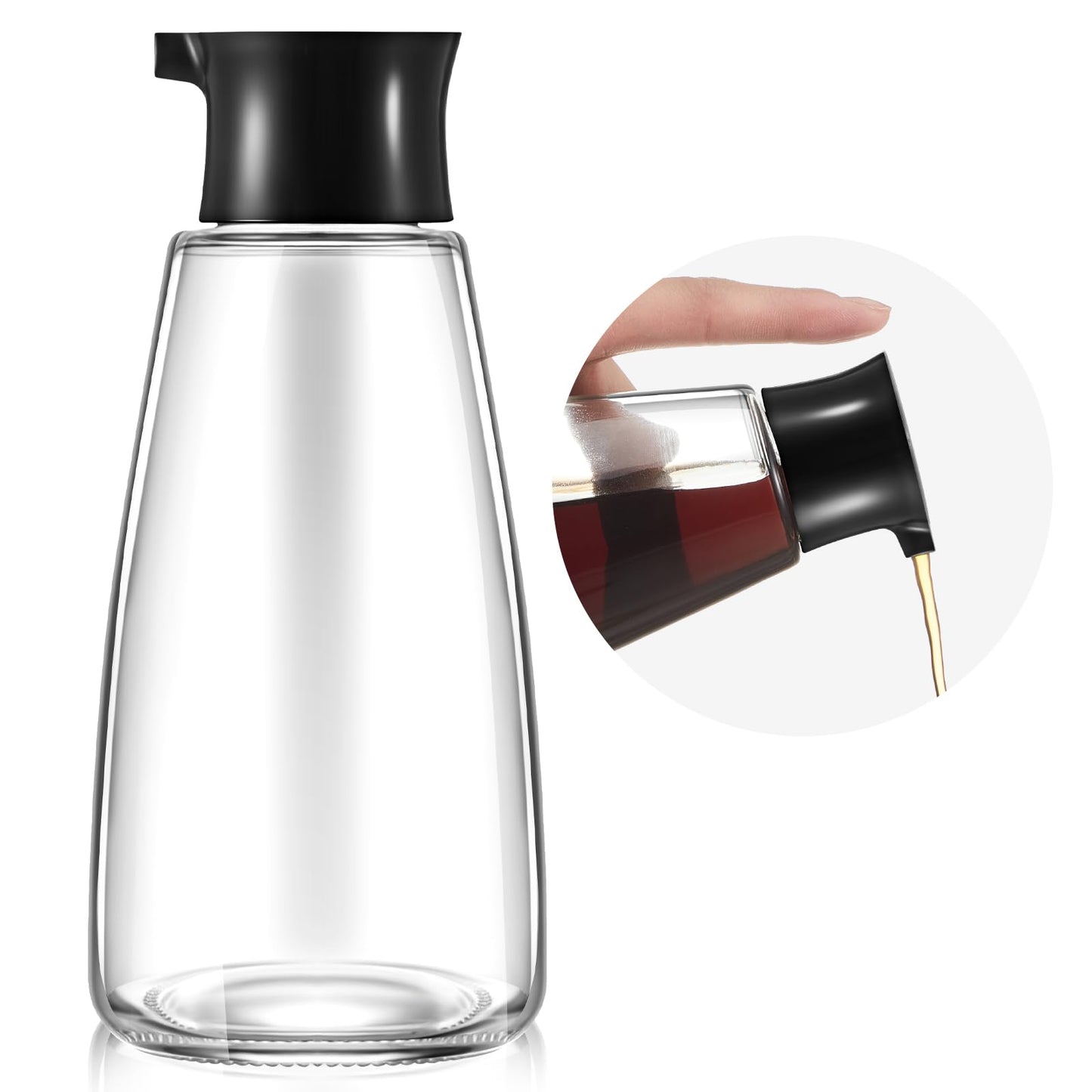 LOYIM 1 Pcs 9.6 oz Cruet Dispenser for Olive Oil Vinegar Soy Sauce Dispenser Bottle Glass Soy Sauce Container Oil Bottle for Kitchen Cooking Barbecue(Black)