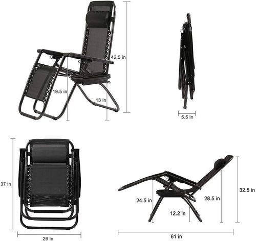 FDW Zero Gravity Lounge Chairs Set of 2 - Adjustable Reclining Outdoor Chairs with Pillow & Cup Holder
