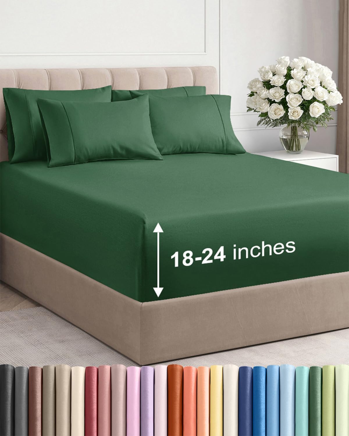 Skiennix Extra Deep Cal King Sheet Set - 6 Piece Breathable Cooling Bedding - Soft Wrinkle-Free Emerald Green