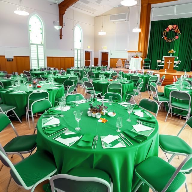 Niuara Green Plastic Table Cloth - 84" Round Disposable Table Covers for St. Patrick's Day & Parties