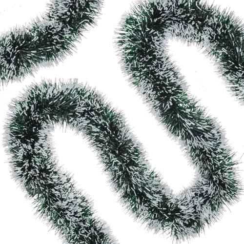 33FT Christmas Tinsel Garland Green and White Metallic Tinsel Twist Garland Shiny Hanging Decoration for Xmas Tree Decoration Wedding Party Supplies£¨Dark Green£©