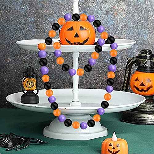 10ft Wooden Bead Garland, Wood Bead Decoration for Halloween Party, 14mm (Orange, Purple & Black)
