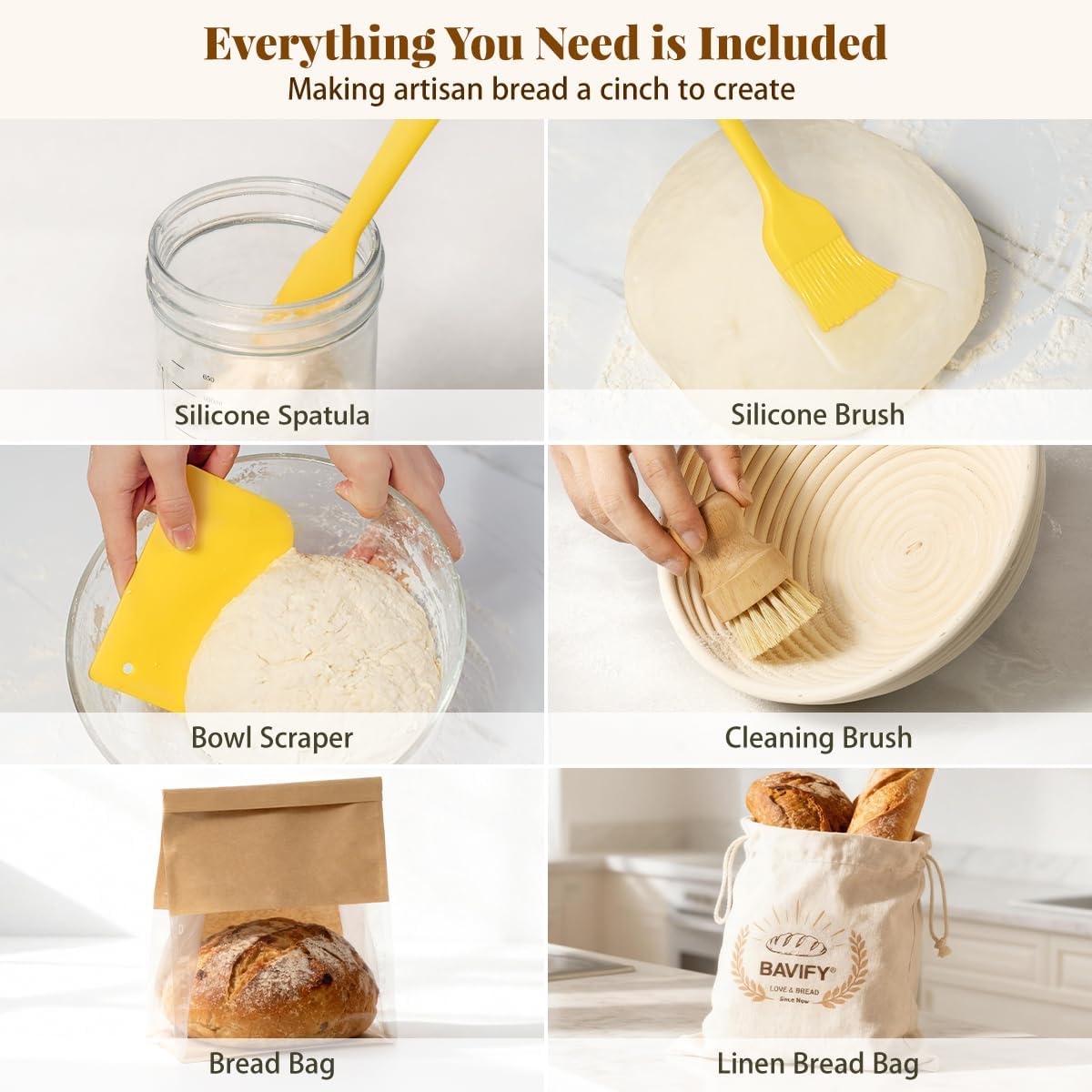 Skiennix Sourdough Starter Kit - Complete Baking Set with Proofing Baskets, Dough Scraper & Recipe