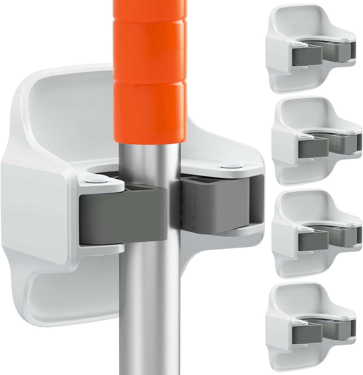 Reliahom Broom Holder Wall Mount - 5 Pack No Drilling Self-Adhesive Mop Grippers | White Garage Organizer