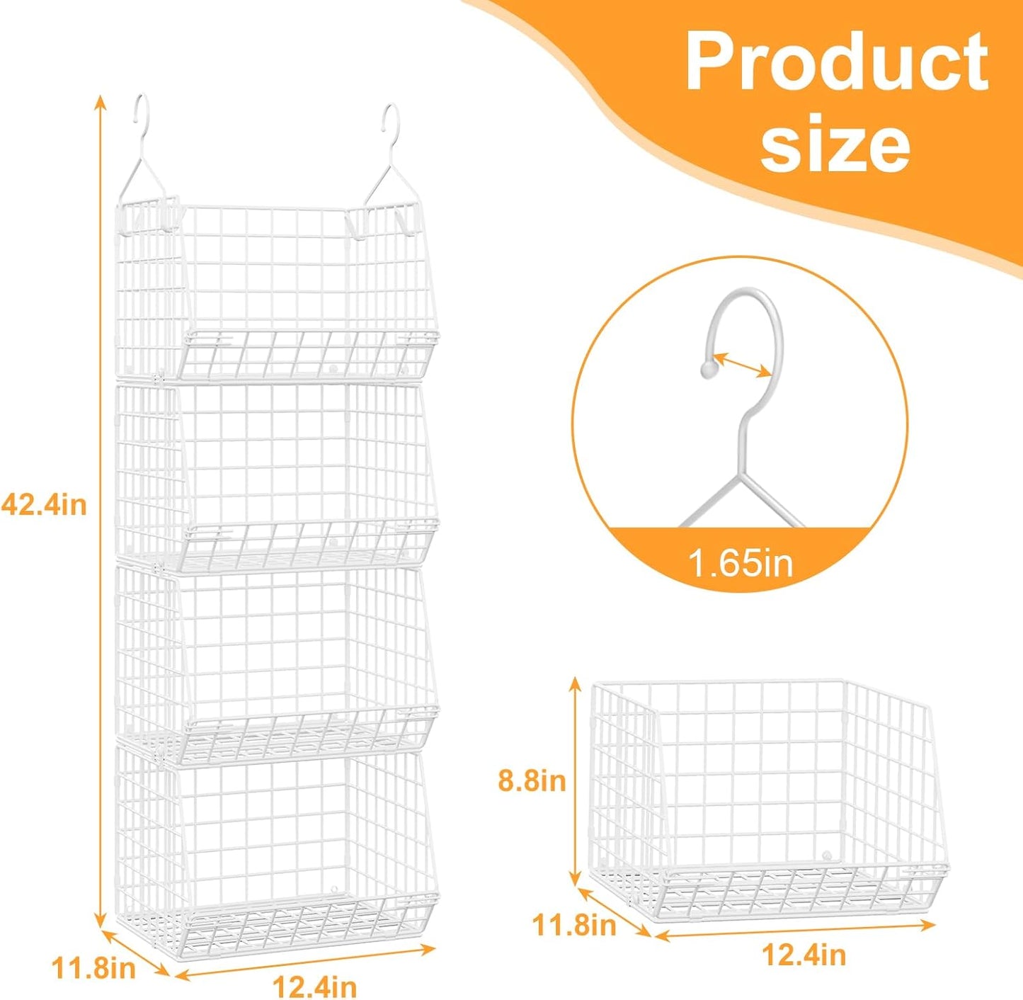 X-cosrack 4-Tier Closet Organizer - Foldable Shelving with Hooks & Storage Baskets | Patent White