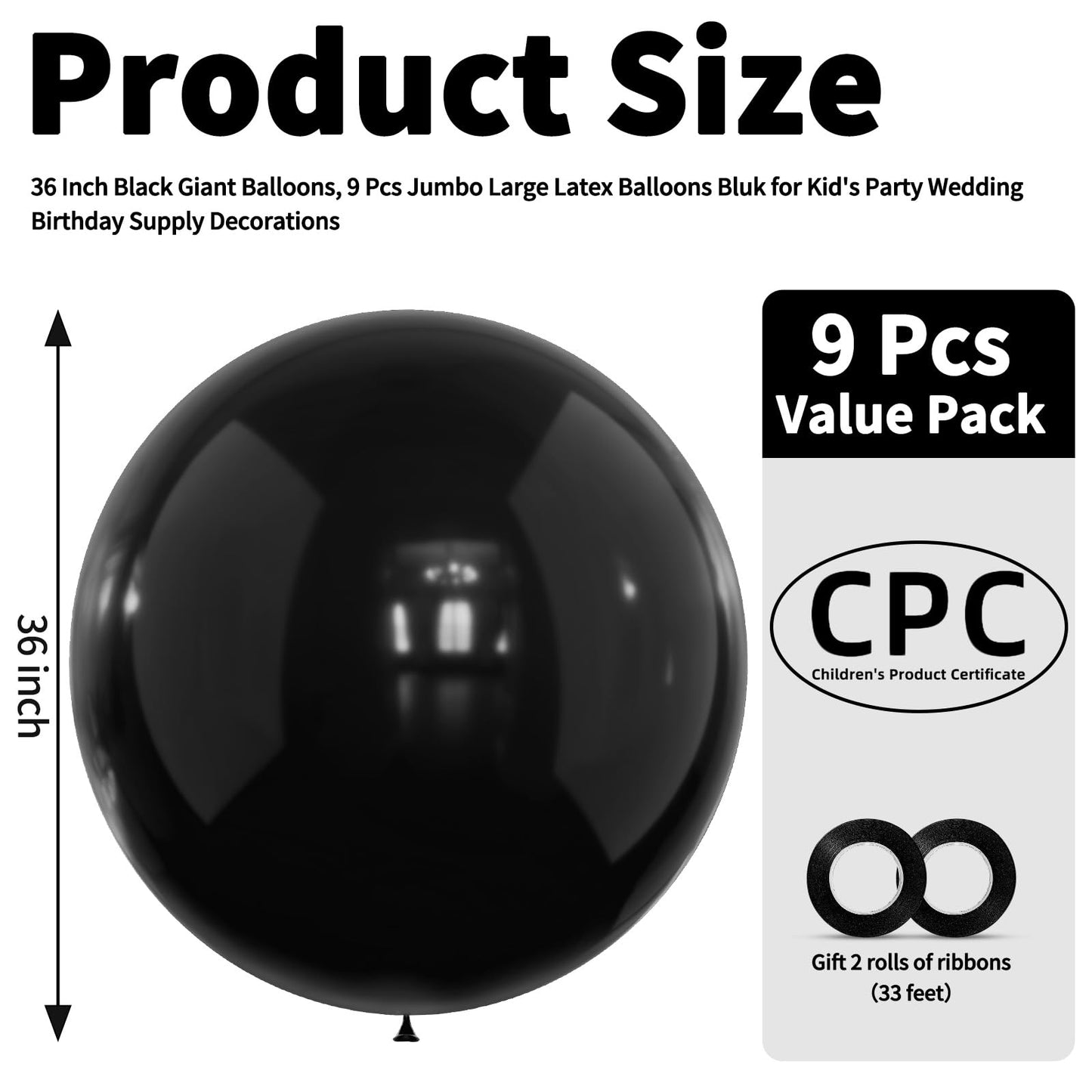 LEEZZIZZ 36 Inch Giant Balloons, 9 Pcs Jumbo Large Latex Balloons Bluk for Kid's Party Wedding Birthday Supply Decorations.
