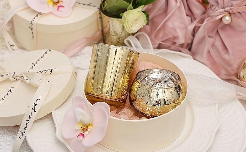 Gold Votive Candle Holders 48PCS Assorted Mercury Glass Wedding & Party Decor