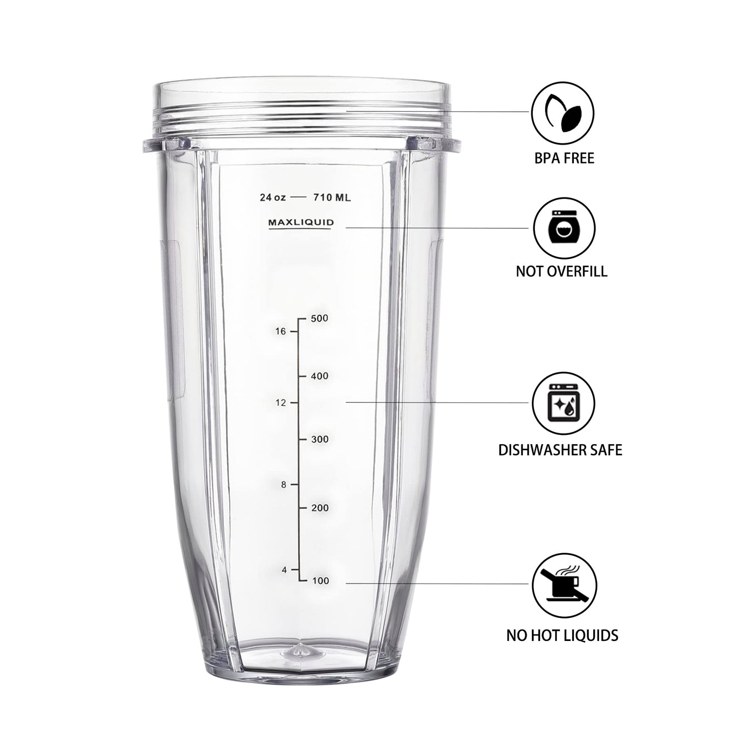 [Upgraded] Replacement 24oz Cups for Nutri Ninja Blenders, Cups with 7 Fins Replacement Extractor Blade Parts fit Ninja Auto iQ BL682-30 BL642-30 BL450-30 BL455-30 BL456-30 BL482-30 BL687CO-30 etc.