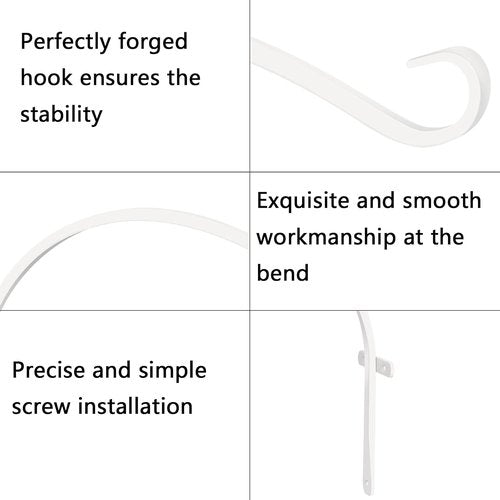 Feed Garden Iron Wall Hooks - 18-Inch Upcurled Decorative Plant Bracket Hook | 2-Pack, White
