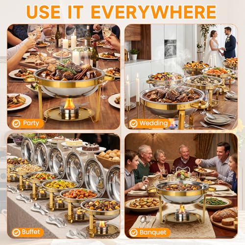 Skaqwuan 6QT Golden Stainless Steel Chafing Dish Set, 2 Pack Buffets for Party Catering