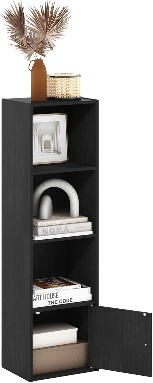 Furinno Luder Bookcase - Stylish Blackwood Shelf with 1 Door Storage Cabinet