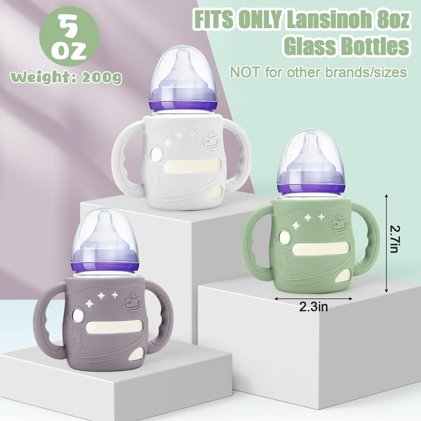 Mity rain3 Pack Silicone Sleeves with Lansinoh Bottle Handles for Lansinoh NaturalWave 5 oz Wide Baby Bottles - Anti-Breakage Protector & Anti-Colic Bottle Holder(Other Products Cannot be adapted)
