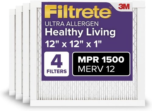 Filtrete 12x12x1 MERV 12 AC Furnace Air Filter - Asthma & Allergy Friendly | 4-Pack, 3 Month Use
