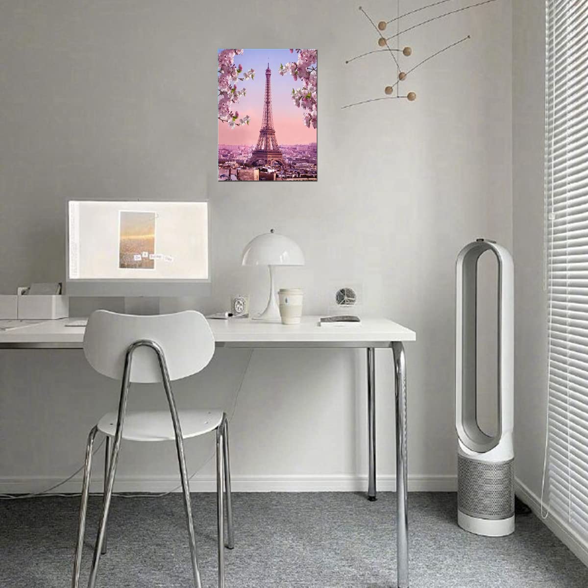 Pink Eiffel Tower Paris Office Girl Room Wall Art Pink Flower Blossoming Romantic Landscape Canvas Print for Home Decor Framed Large Artwork Love 24x36inch