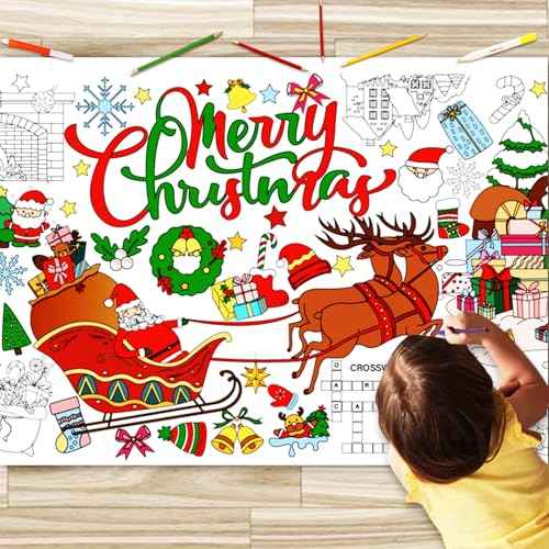 JUNQIU Christmas Coloring Tablecloth for Kids, 72 x 31Inches Giant Coloring Poster Banner - Christmas Crafts, Activities for Kids, Paper Color Tablecloths