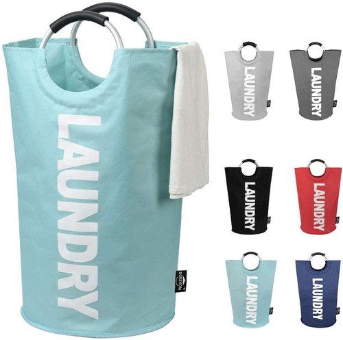 DOKEHOM Large 82L Laundry Basket - Collapsible & Freestanding Clothes Hamper in Light Blue