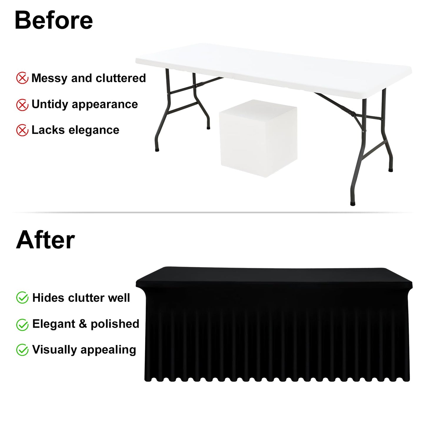 Moosfor Spandex Fitted 6FT Rectangle Tablecloth 2 Pack, Elastic Stretch Wrinkle Resistant Table Skirt, Washable Reusable Table Cover for Wedding, Banquet, Party, Events (Black, 72Lx30Wx30H Inch)