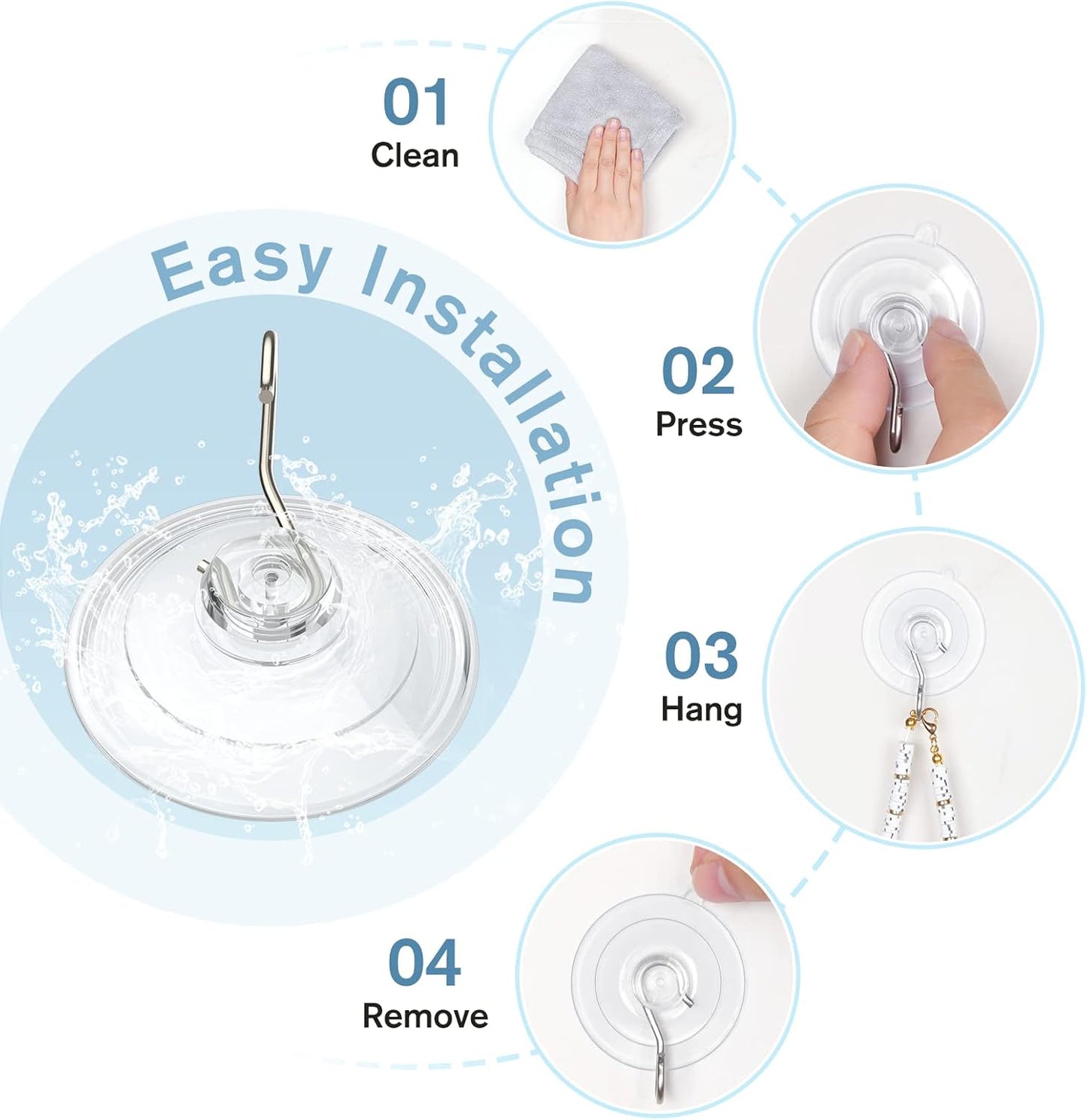 VIS'V Suction Cup Hooks - 1.77 Inch Clear Window Hooks | Removable & Reusable, 12 Pack