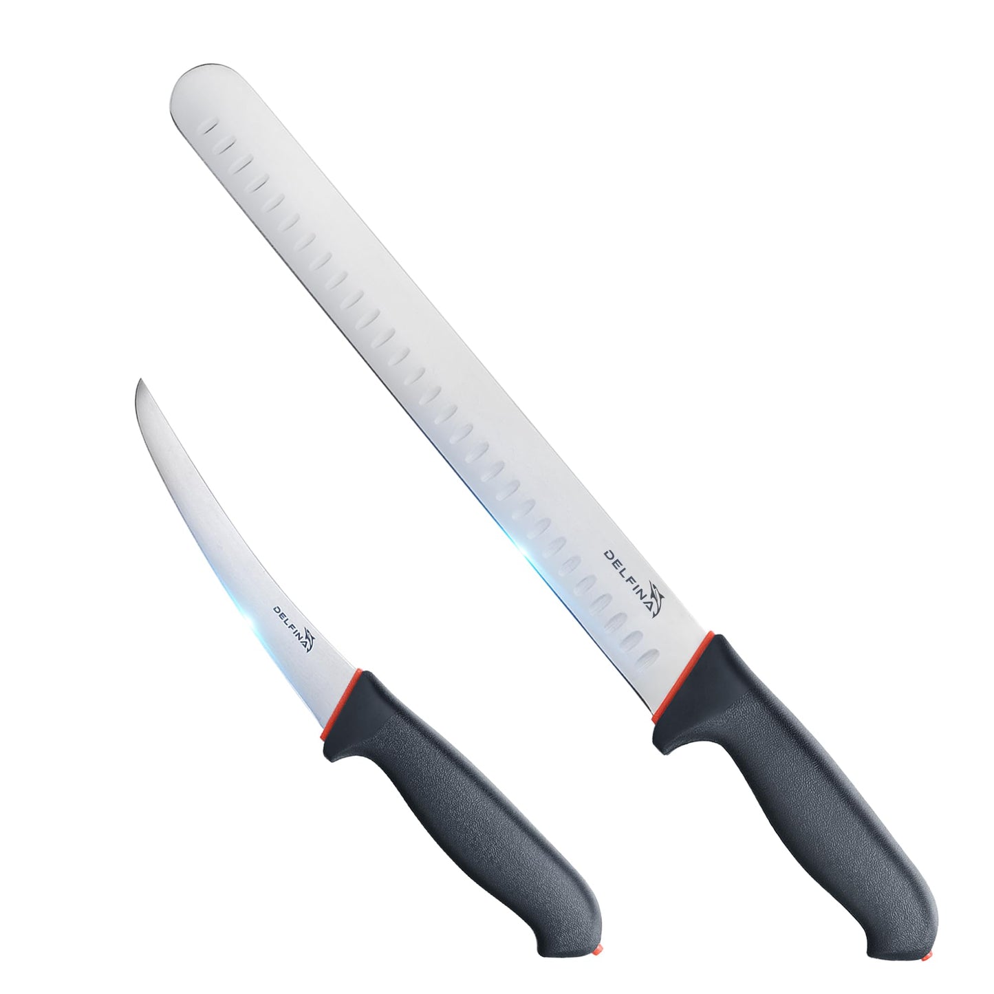 DELFINA Professional 2 Piece BBQ & Butcher Knife Set, Japanese Style Premium Stainless Steel Chef Knife Set W/SoftGrip Handle, Multi-Purpose Slicing & Boning Knife Set for Kitchen Home Restaurant