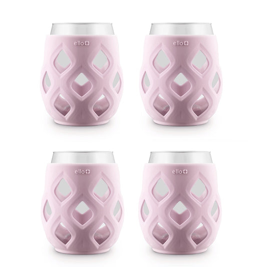 Ello Cru 17oz Stemless Wine Glass Set with Protective Silicone Sleeves, 4 Pack Cocktail Glass Perfect for Summer Patios and Parties Holiday Gifting Her Him Mother's Day, Dishwasher Safe, Cashmere Pink
